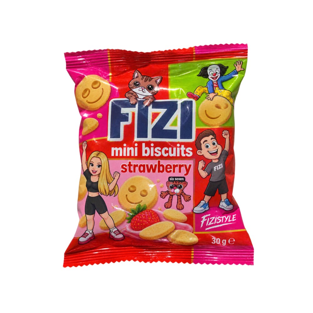 FIZI Mini Biscuits Strawberry sušenky s jahodovým krémem 30 g