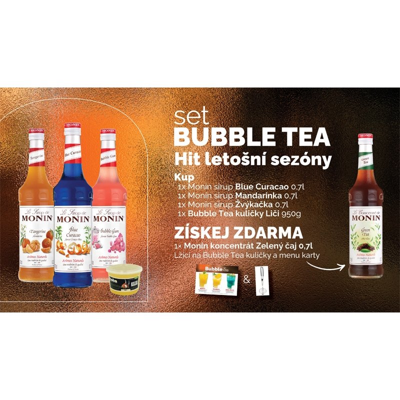 Pack Monin set Bubble Tea 4xMonin 0.7l+Bubble Tea kuličky 950g liči