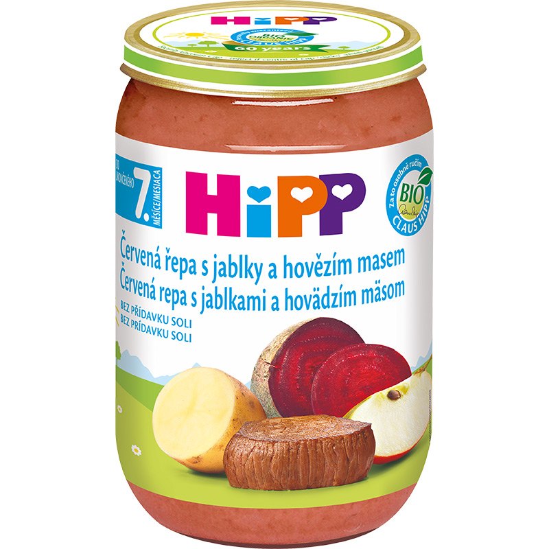 HiPP Kojenecká výživa červená řepa+hovězí maso 7.měsíc BIO 220g