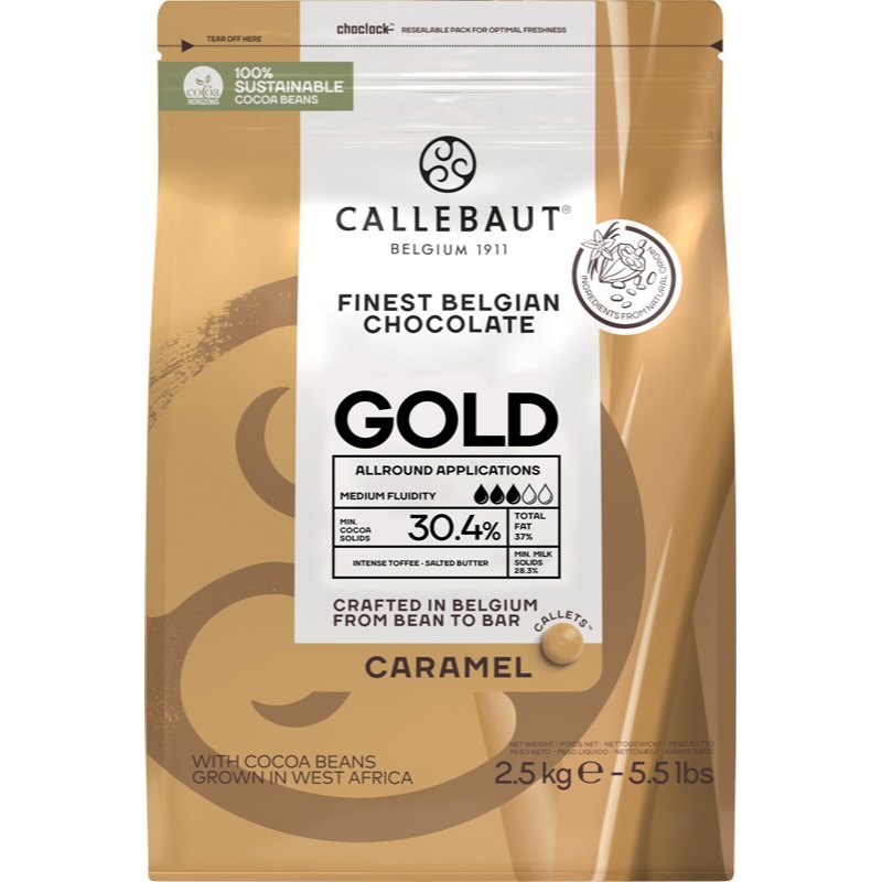 Callebaut Poleva čokoládová bílá 30,4% s karamelem čočky 2,5kg