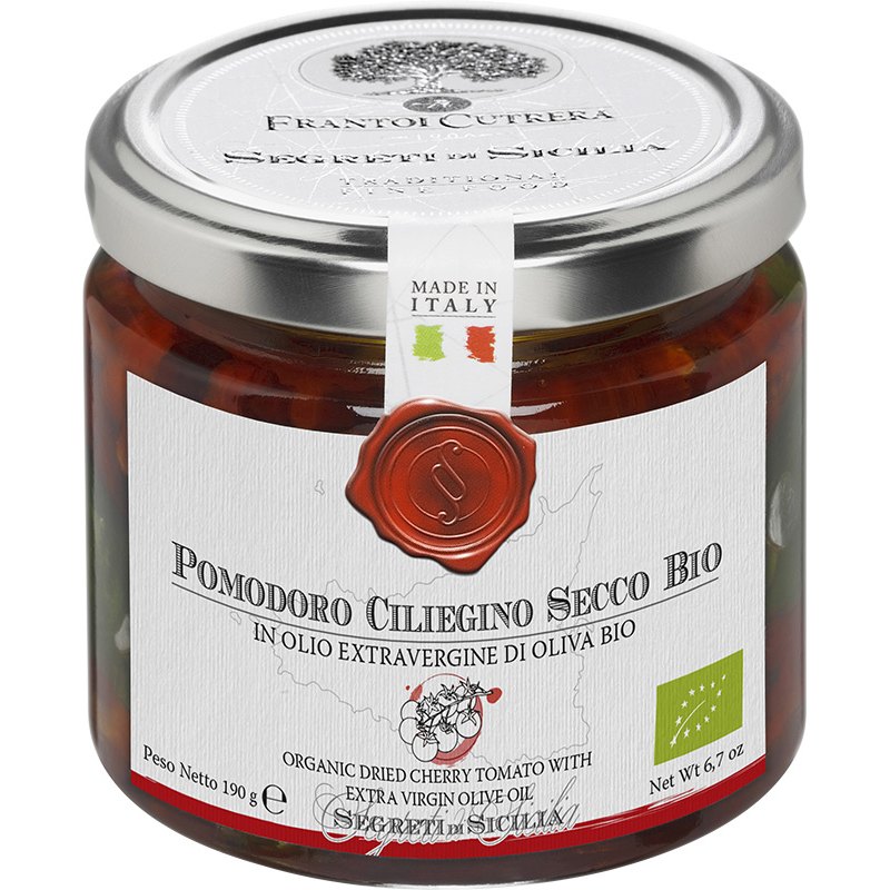 Frantoi Cutrera POMODORO CILIEGINO BIO/sušená rajčata cherry v oleji 190g sklo