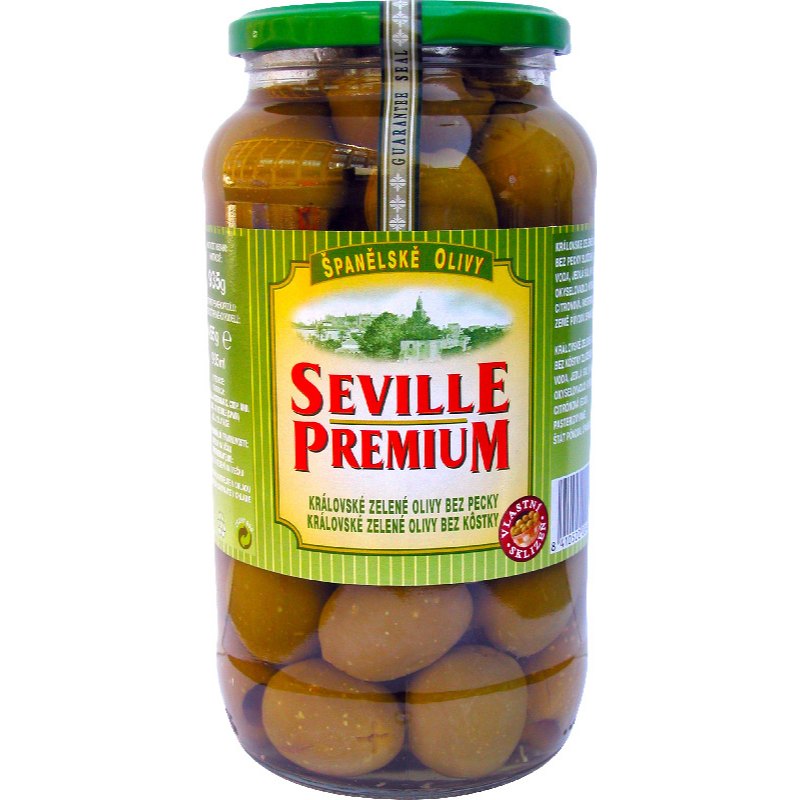 Seville Premium Olivy zelené královské bez pecky 935g