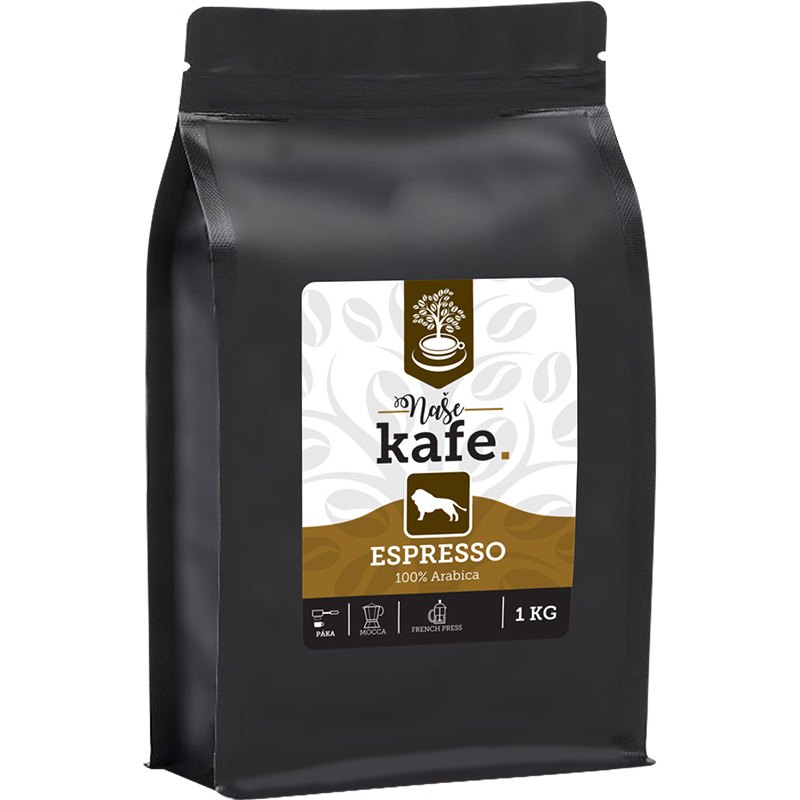 Naše kafe. Lev Espresso 100% Arabica zrnková káva 1kg