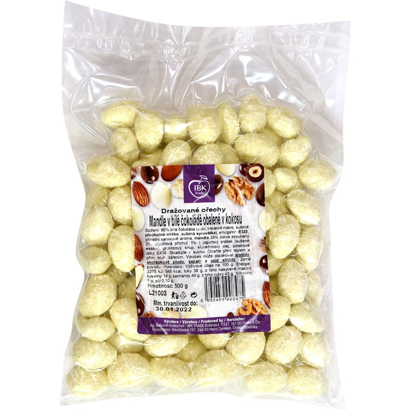 IBK Mandle v bílé čokoládě s kokosem 500g