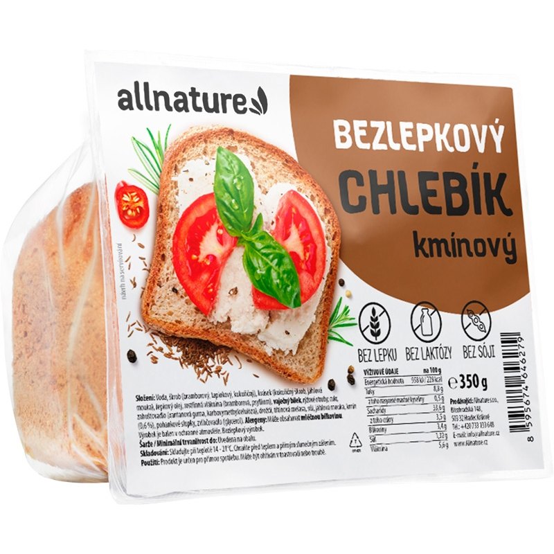 Allnature Chlebík kmínový krájený bezlepkový 350g