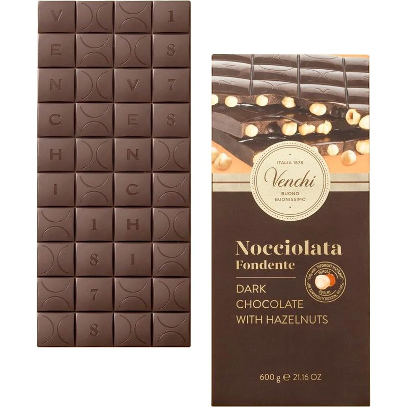 Venchi Čokoláda hořká s lískovými ořechy 600g