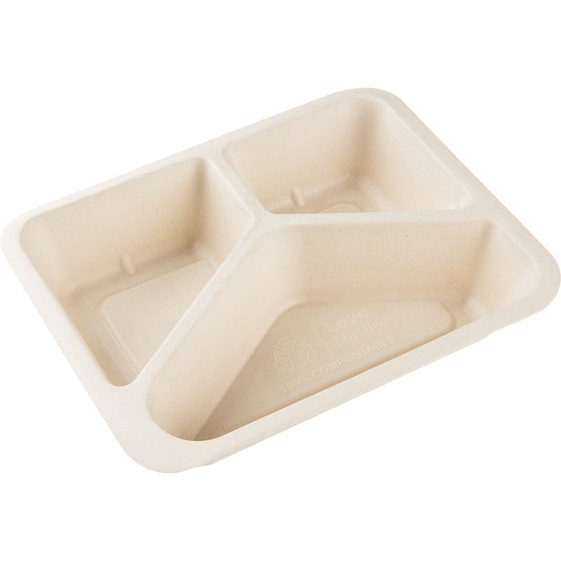 Menu miska z cukrové třtiny pro zatavování systémy 3-dílná 227x178x45mm 50ks