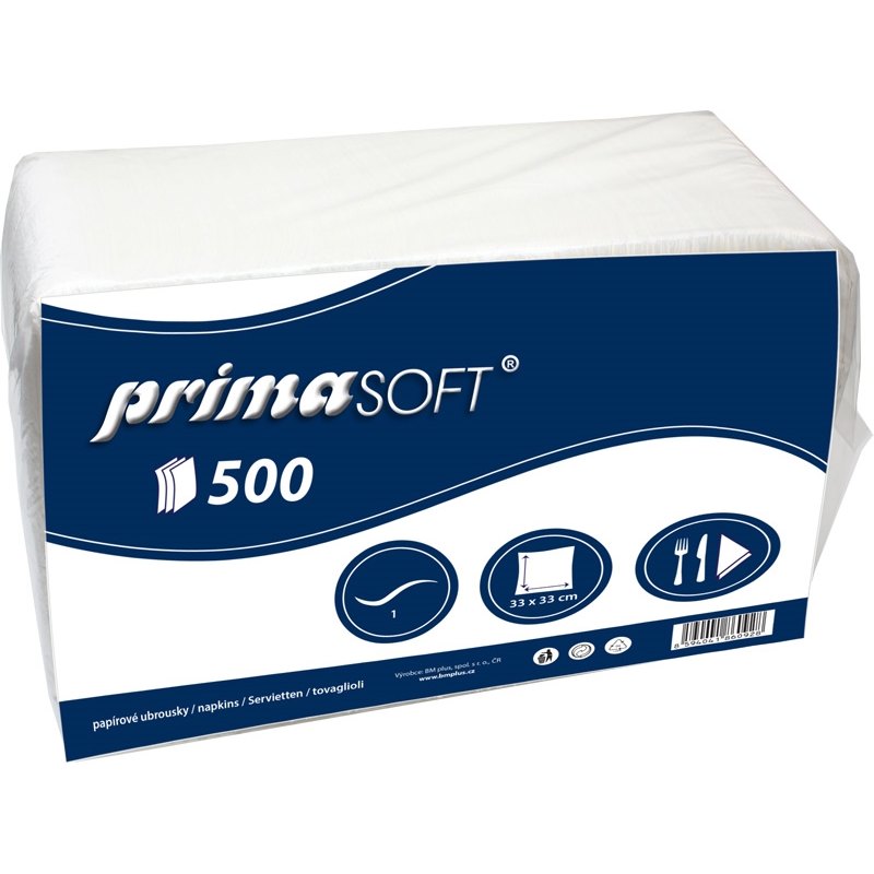 Prima Soft Ubrousky 33x33cm bílé 1-vrstvé 500ks