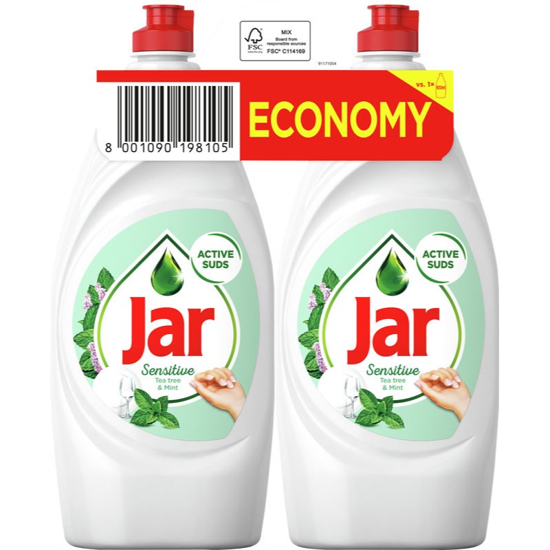 Jar Prostředek na nádobí Sensitive Tea Tree&Mint 2x900ml