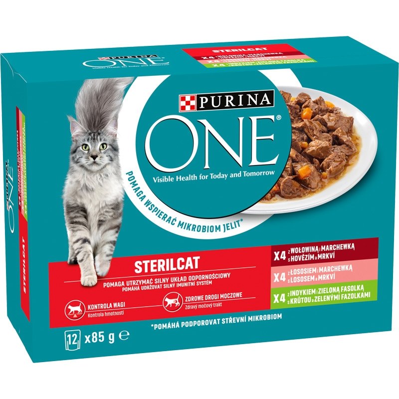 Purina ONE Sterilcat Kapsičky hovězí+losos+krůta ve šťávě pro kočky 12x85g