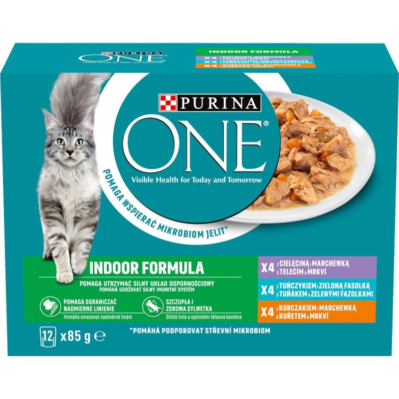 Purina ONE Indoor Kapsičky kuře+tuňák+telecí ve šťávě pro kočky 12x85g