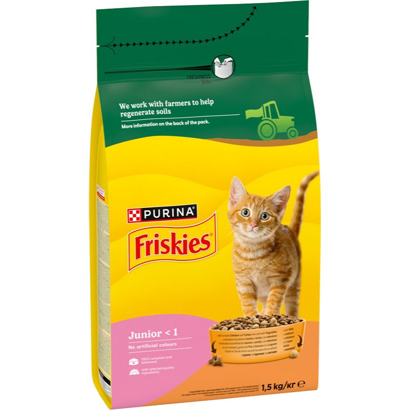 Purina Friskies Junior Granule pro kočky kuřecí se zeleninou a mlékem 1,5kg