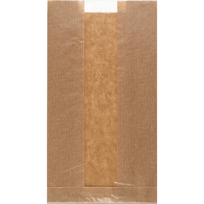 Papírové sáčky na chléb 150+85x275mm hnědý rýhovaný s oknem 1000ks