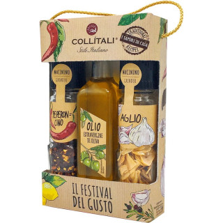 Collítali Olej olivový extra panenský+koření mlýnek chilli+mlýnek česnek box